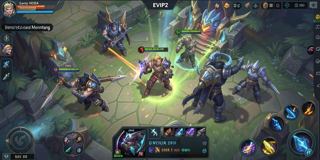 Tangkapan layar utama EVIP2 menampilkan aksi seru dalam permainan MOBA.