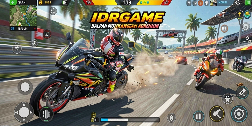 Tampilan gameplay mendebarkan dari balapan motor di IDRGAME.