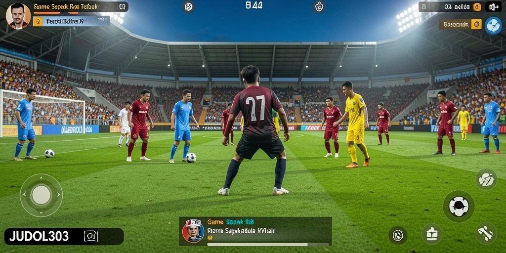 Screenshot utama <strong>JUDOL303</strong> menampilkan aksi seru sepak bola.