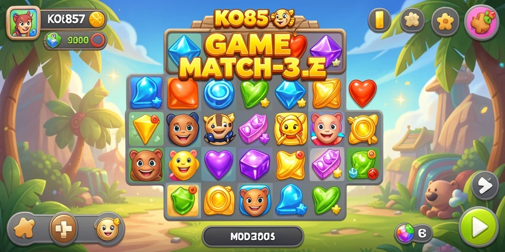Menampilkan gameplay seru dalam KO857 dengan tantangan Match-3.