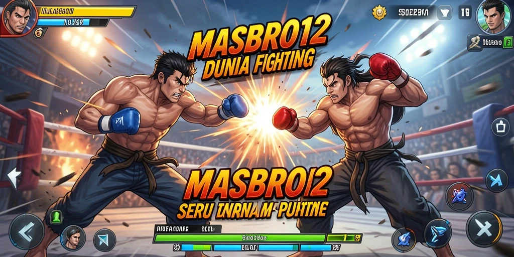 Tampilan gameplay seru dalam pertarungan MASBRO12 yang penuh aksi.