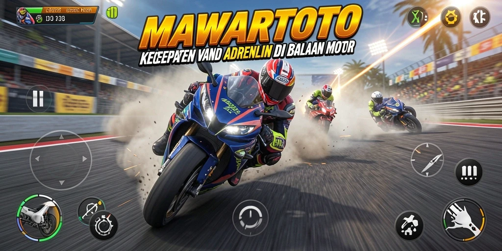 Screenshot gameplay MAWARTOTO dengan balapan motor yang mendebarkan.