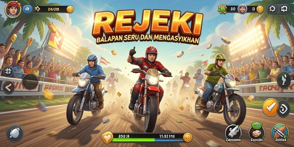Screenshot gameplay <strong>REJEKI</strong> menampilkan aksi balapan seru.